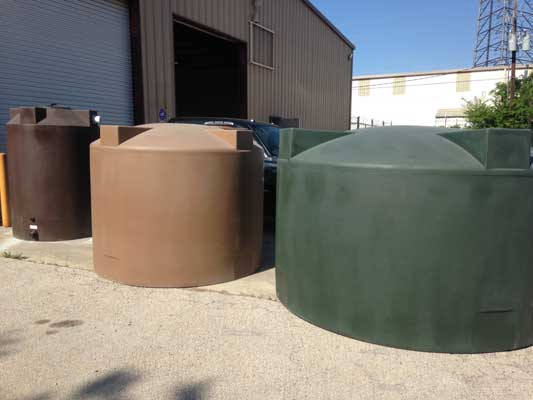 Rain Ranchers Poly tanks ranging from 100 gallons to 2500 gallons.